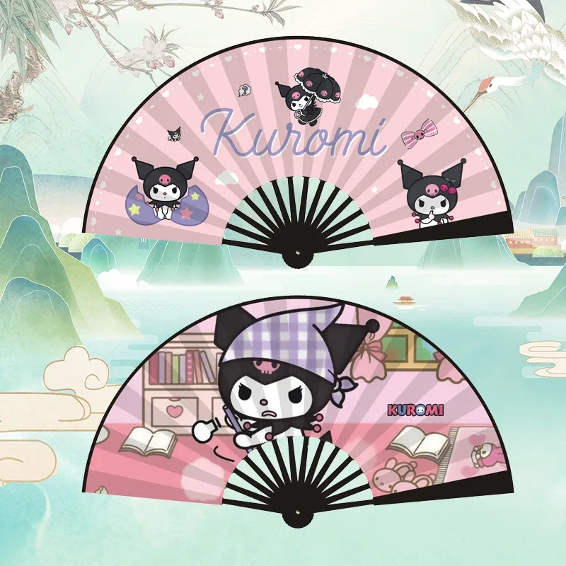 MINISO складной веер аниме Sanrio Kuromi My Melody Cinnamoroll портативный с деревянной рукояткой