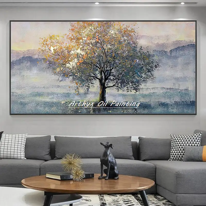 

Arthyx,Handmade Tree Landscape Oil Paintings On Canvas,Modern Abstract Art Texture Picture Wall Mural For Living Room Home Decor