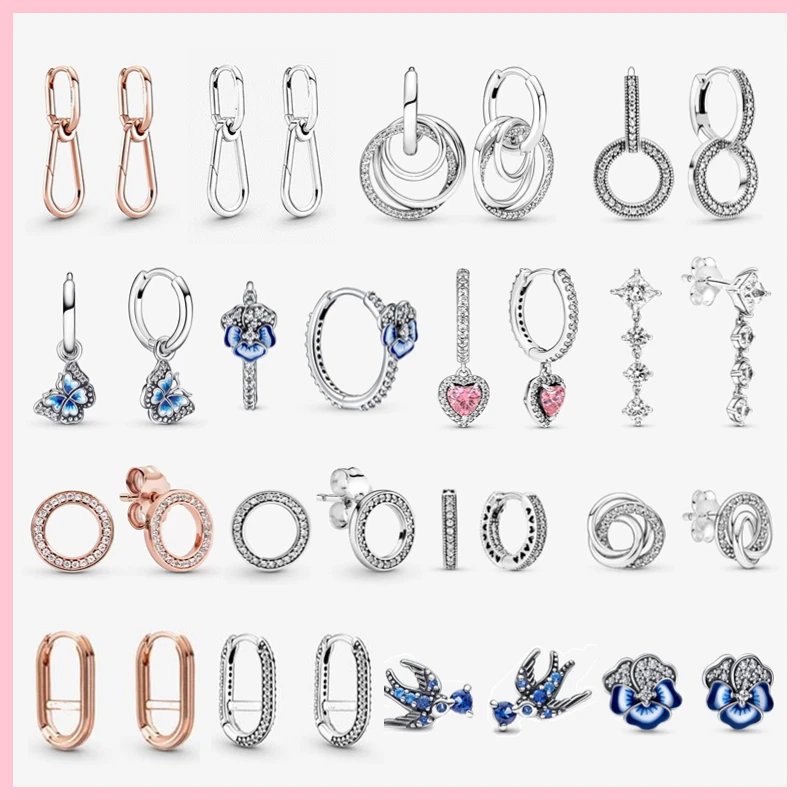 

100% 925 Sterling Silver Pave U Shape Heart Star Earring New Swallow Hoop Earrings For Women Wedding Engagement Birthday Gift