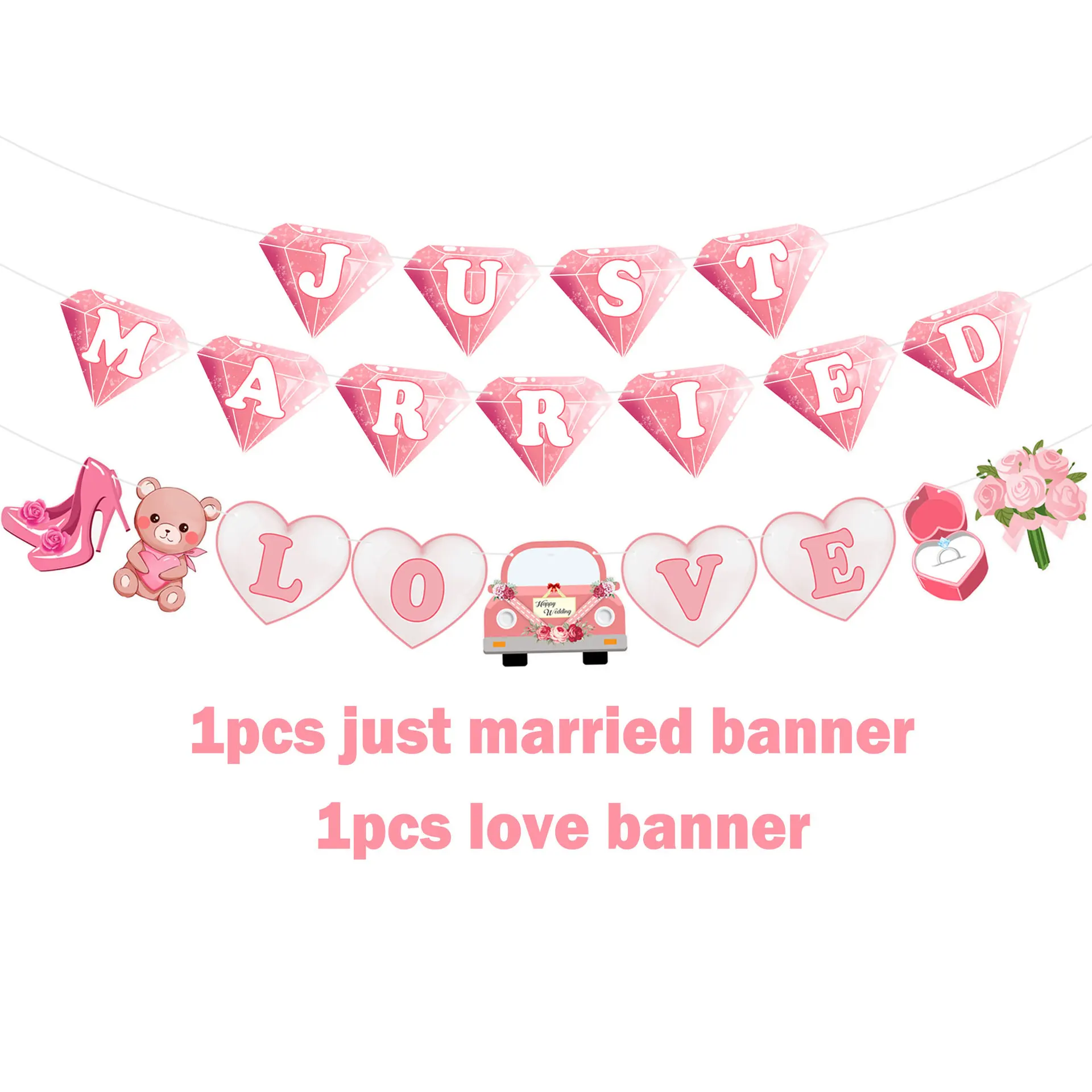 

Rose Gold Paper Flags Just Married Banner Garland Bunting Banners Wedding Bachelorette Party Decoration