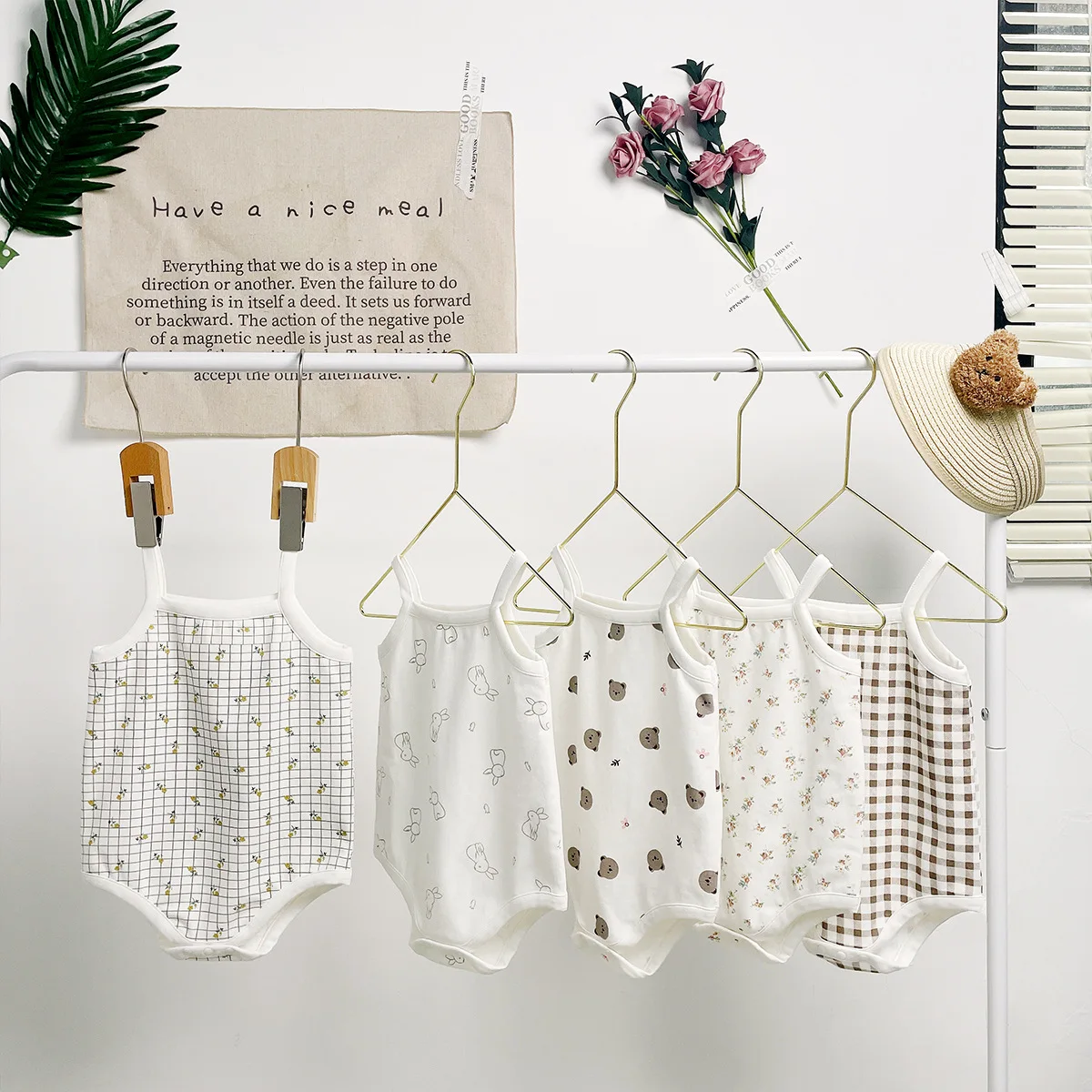 

2023 Summer New In Newborn Baby Girls Boys Sling Print Cartoon Plaid Jumpsuits Infant 95% Cotton Overalls Kids Bodysuits 0-24M