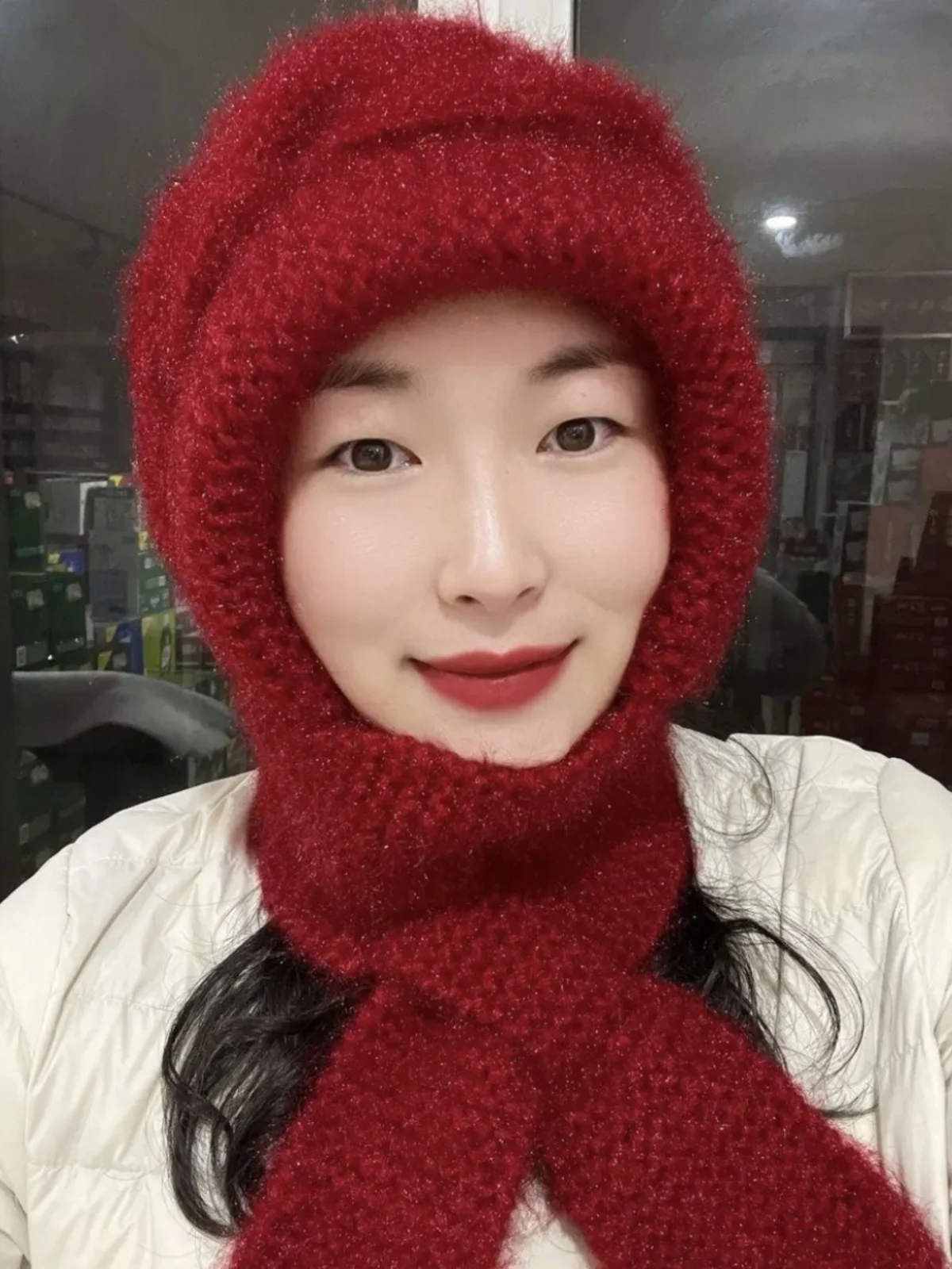 New Autumn and Winter Squirrel Velvet Earmuffs Hat Handmade Knitted Woolen Cap Women All-Matching Thickened Scarf One-Piece S...