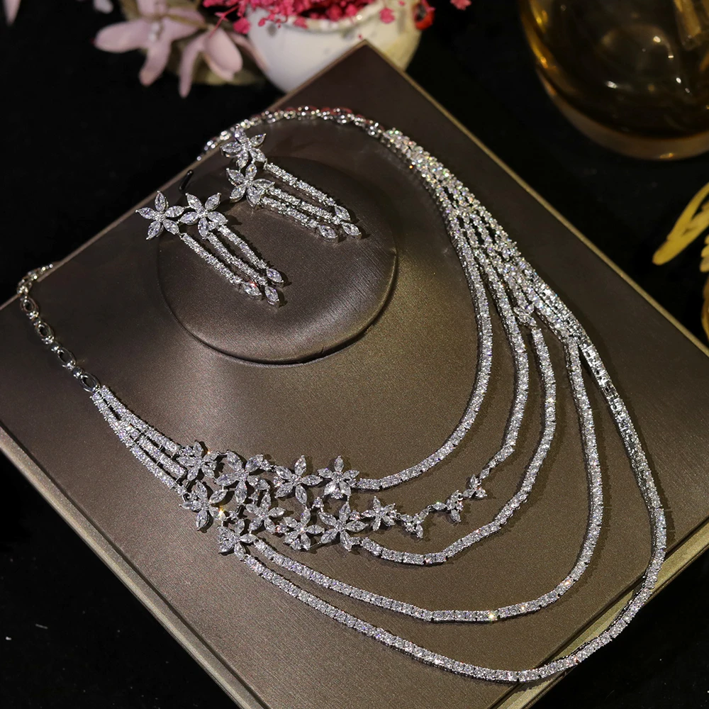 ASNORA элегантное пятислойное ожерелье с цветком CZ высокое качество длинная