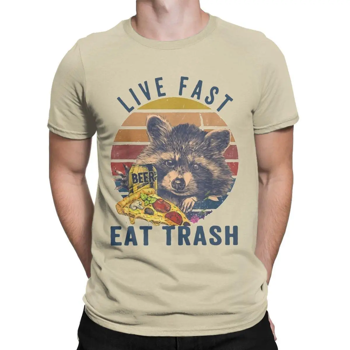 Live Fast Eat Trash T-Shirts Men Possum Funny Leisure Pure Cotton Tees Round Collar Short Sleeve T Shirt Gift Tops