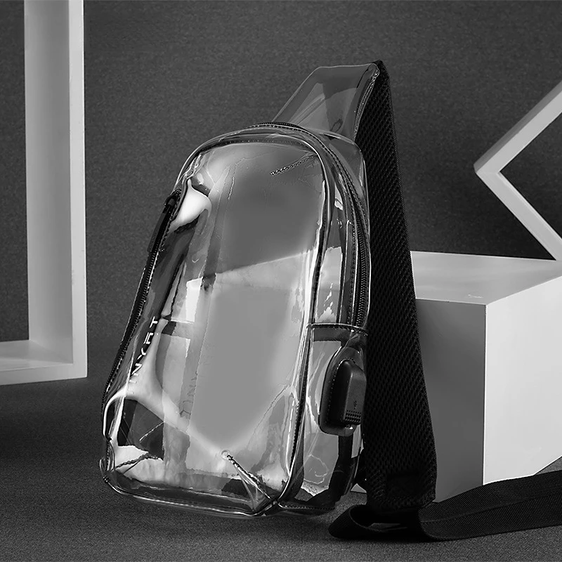2022 new PVC chest bag transparent waterproof shoulder bag USB charging technology fashion trend crossbody bag