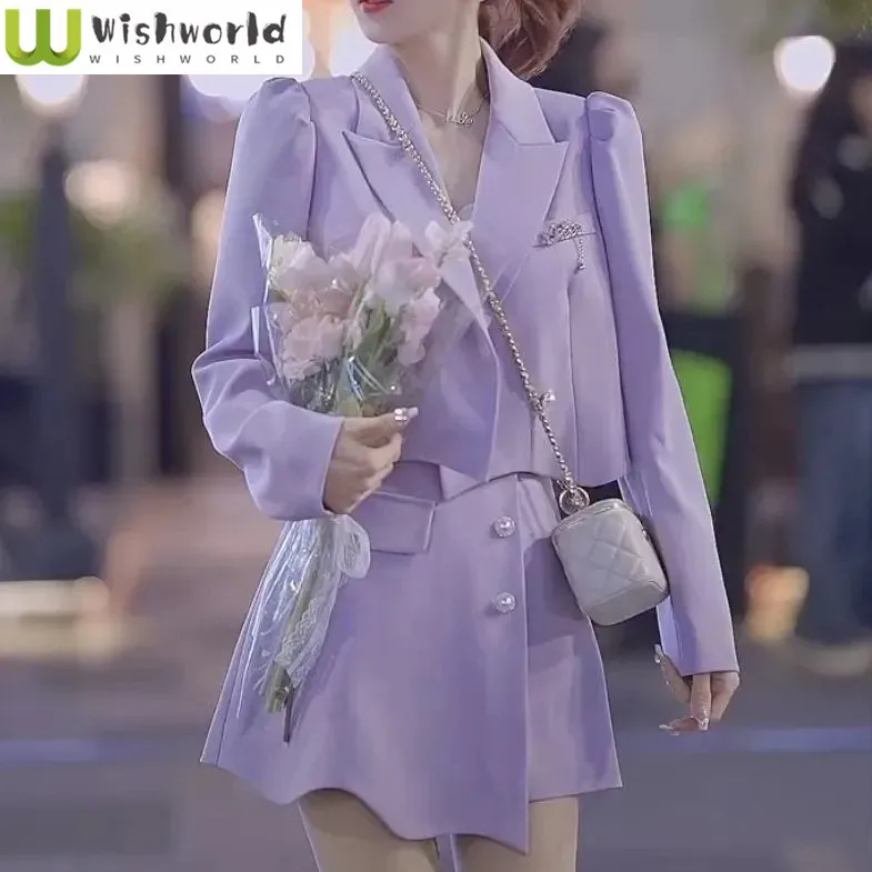 

2023 Summer New Korean Style Slim Fit Jacket Blazer Mini Short Skirt Two Piece Elegant Women's Dress Set Office Outfits