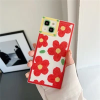 retro sweet girls square summer red flowers transparent phone case for iphone 13 11 12 pro max xs max xr case cute cartoon cover
