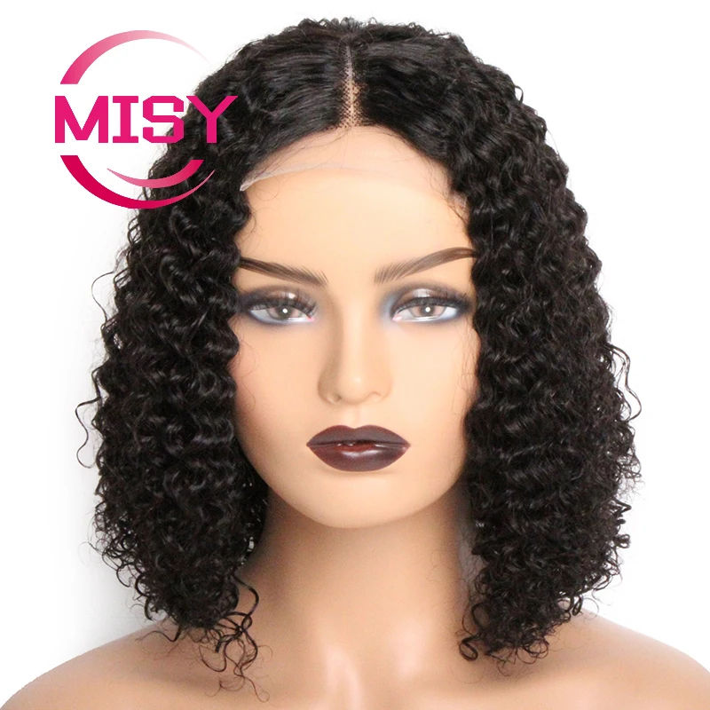 Short Curly Human Hair Wigs Brazilian Kinky Curly Wig Human Hair Pre Plucked Remy 4x1 T Part Lace Wig Bob Wig For Women