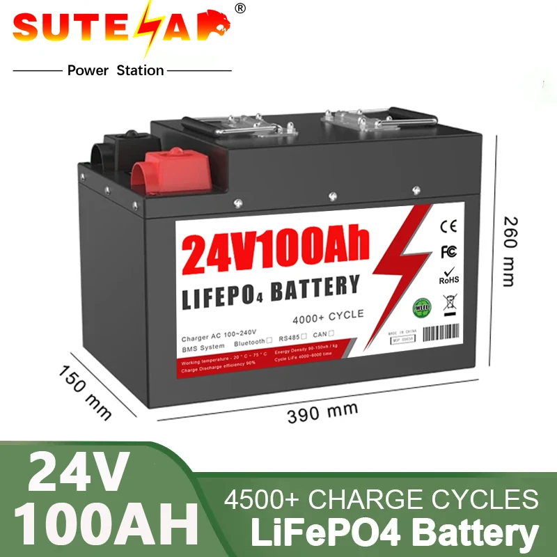 

24V 100Ah 200Ah 300Ah LiFePO4 Battery BMS Deep Cycle For Solar RV Storage Boat Off-grid Forklift Golf Cart