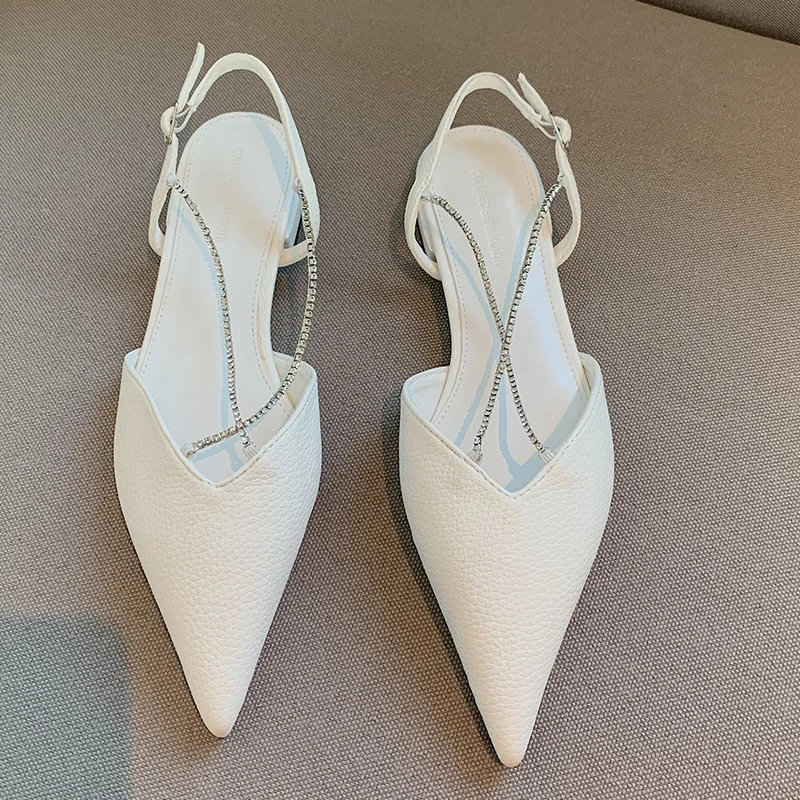 

New Female Shoes For Women Modern Sandals 2022 Fashion Rhinestones Sexy Pointed Toe Ladies Slides Casual Outside Black Flats