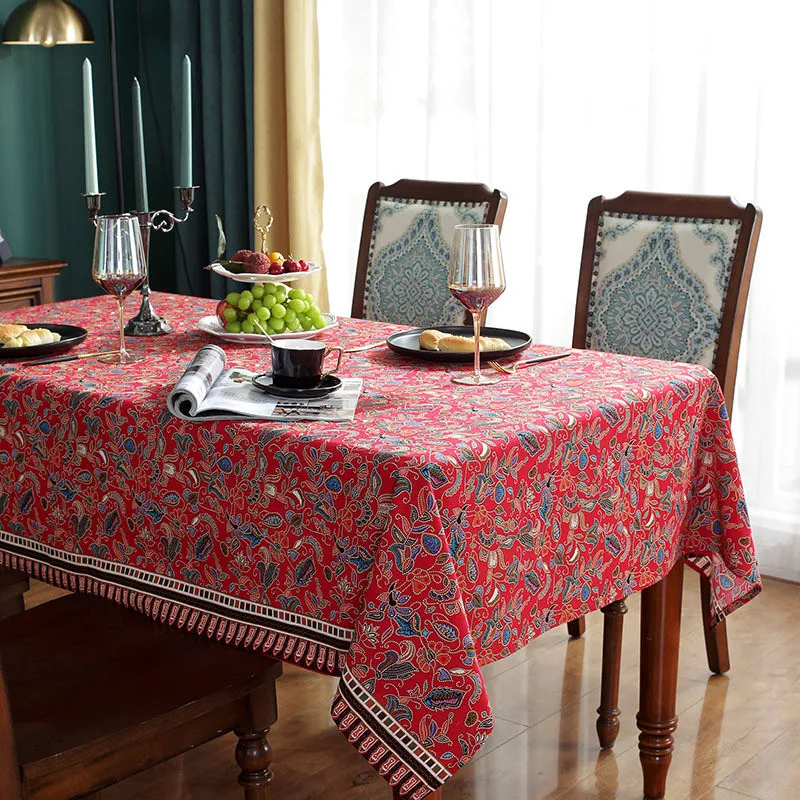 

Wedding Tablecloths Luxury Embroidered Rectangular Tablecloths Dining Table Mats Table Flags Linen Ethnic Style Home Decoration