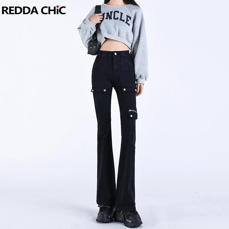 

REDDACHiC Retro Y2k Bootcut Pants High Rise Stretch Black Flared Jeans Slim Fit Ladies Trousers Acubi Dark Punk Women Streetwear