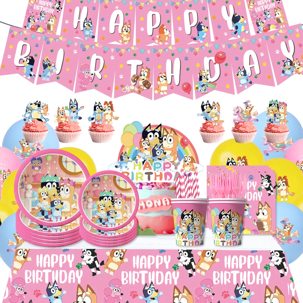 

Розовая девочка, голубая собака, товары для дня рождения, мультяшная собака, баннер, воздушный шар, столовая посуда, декорация для вечеринки в честь будущей мамы