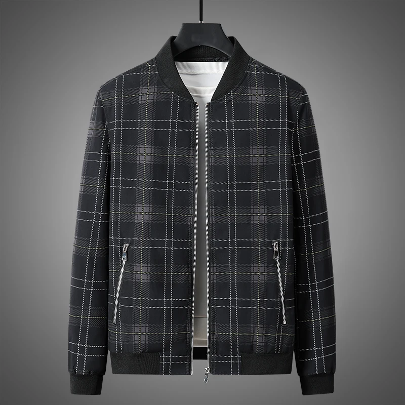 

2022 new jacket men's jacket baseball collar plaid slim-fit jacket