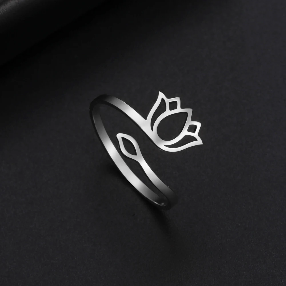 Женское Винтажное Открытое Кольцо Из Нержавеющей Стали В Форме Лотоса