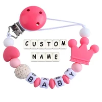 personalized name handmade free silicone baby pacifier clip holder silicone crown pacifier chain holder baby safe teether