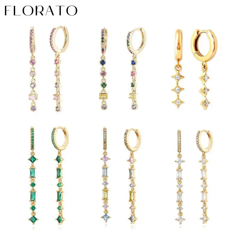 Серьги-кольца из серебра 925 пробы с цветным Цирконом