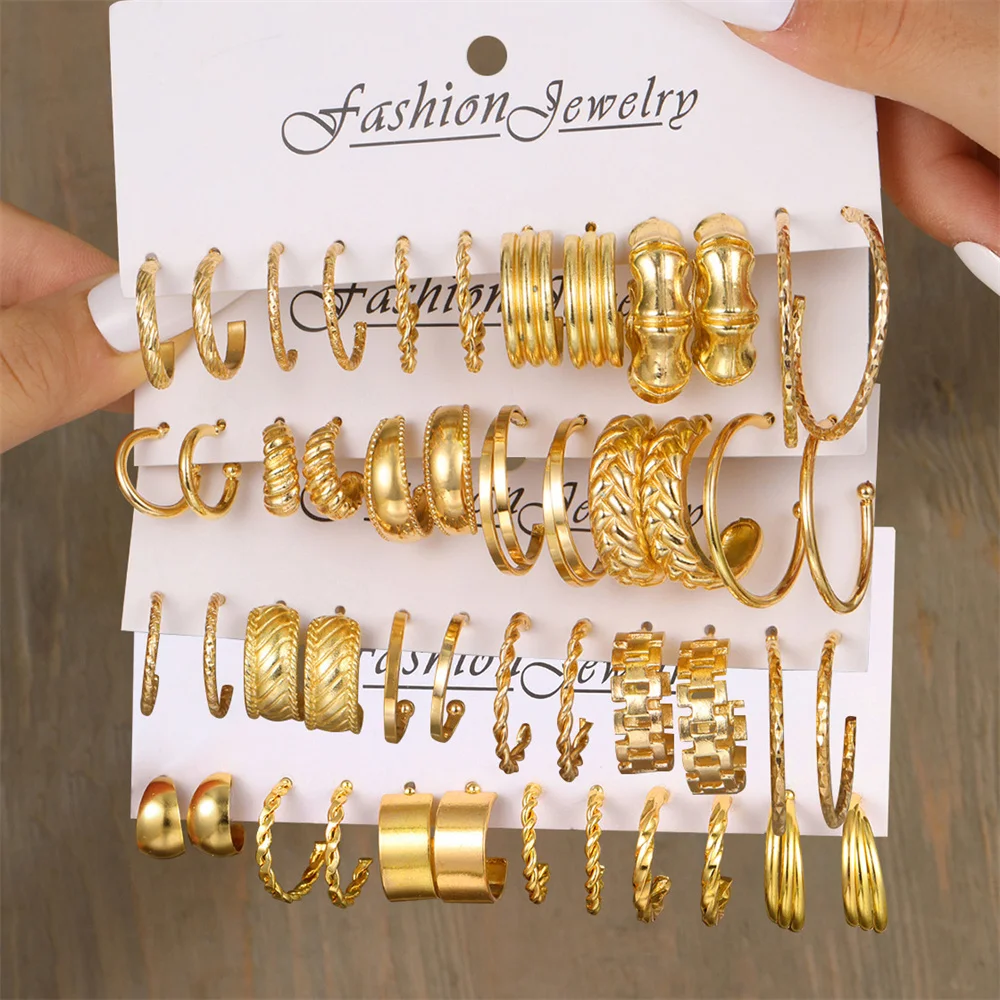 

12pcs Vintage Simple Twist Hoop Earrings Set for Women Trendy Gold Silver Color Circle Geometric Dangle pendientes Jewelry Gifts
