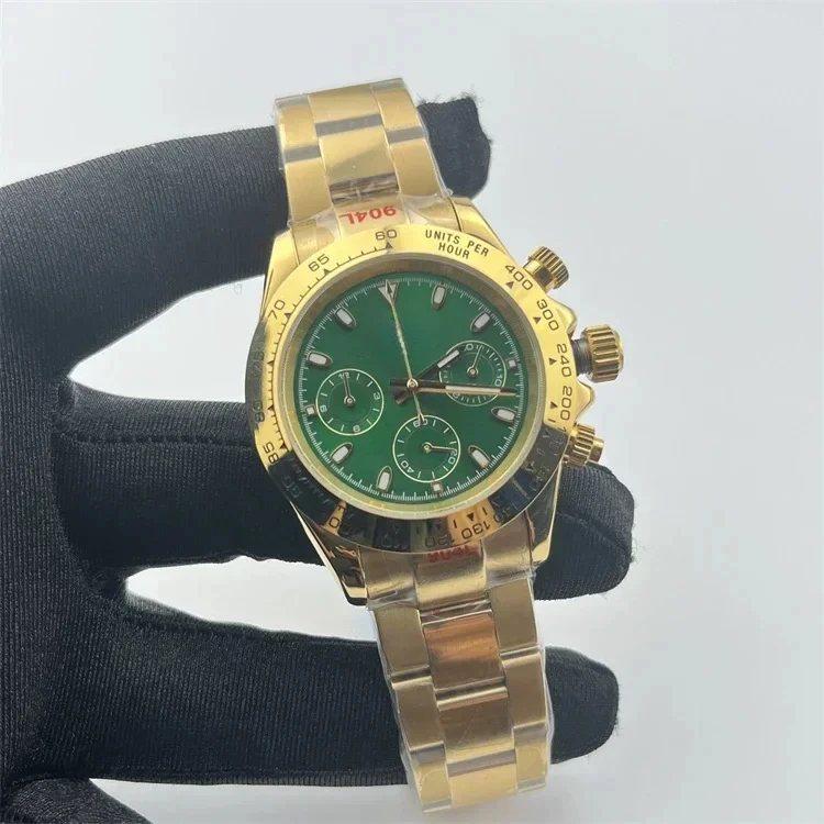 Часы VK63 Многофункциональный хронометр Panda Di Green Gold Bing Blue Кварцевый Размер часов 40