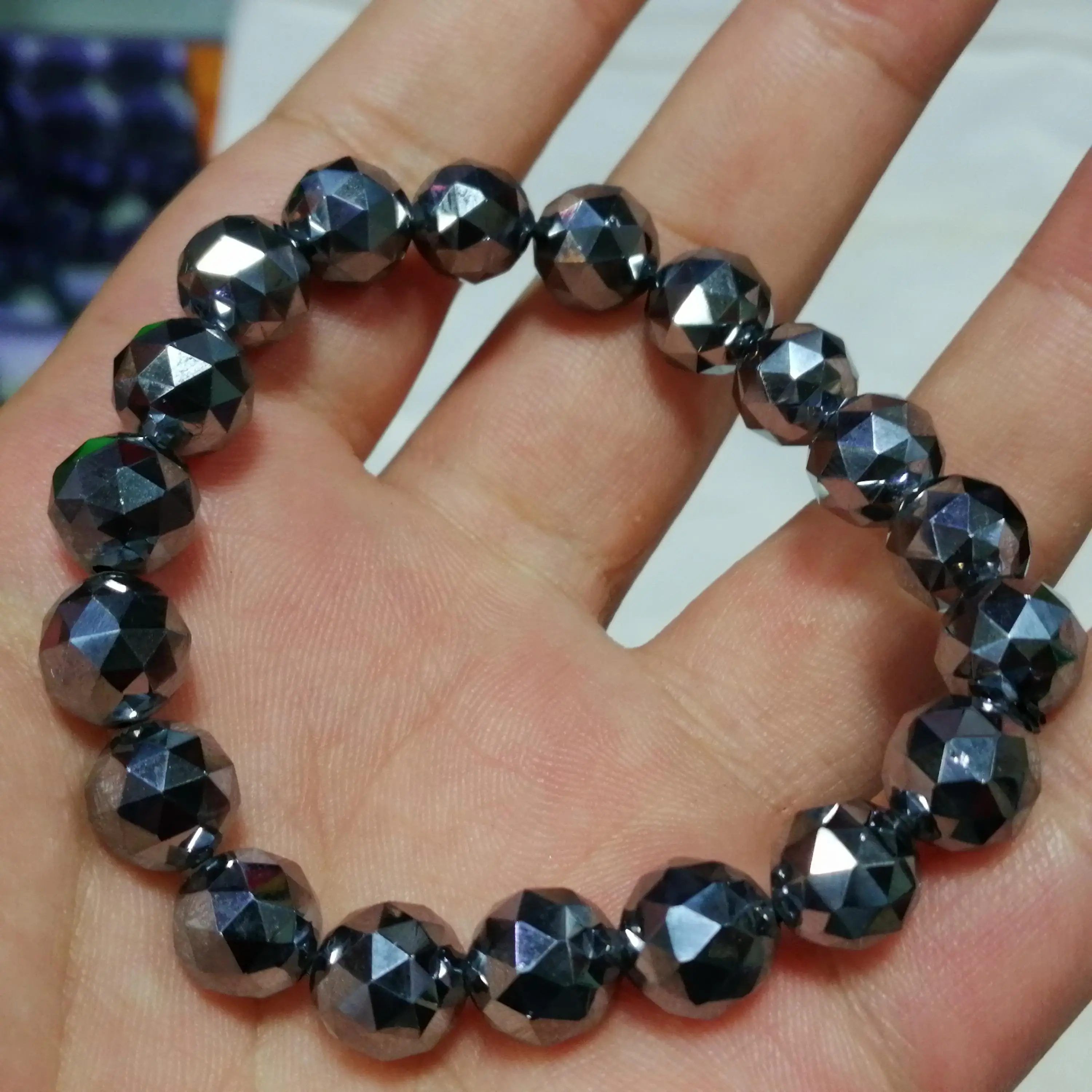 

Terahertz Bracelet Women Men Healing Jewelry Wholesale Terahertzs Multi Faceted Beads Elastic Beaded Bangle Girlfriend Mom Gifts