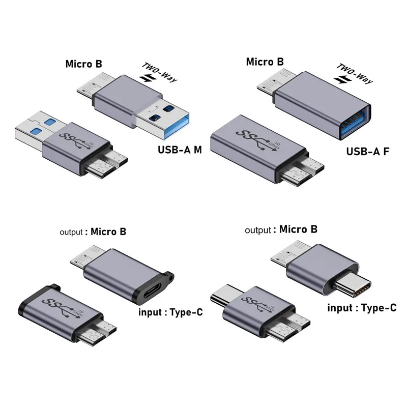 Фото Переходник с USB C на Micro B USB 3,0, переходник с Type C «мама» на Micro B «папа», быстрая зарядка USB Micro 3,0 на Type C, супер скорость для ноутбука, HDD №1