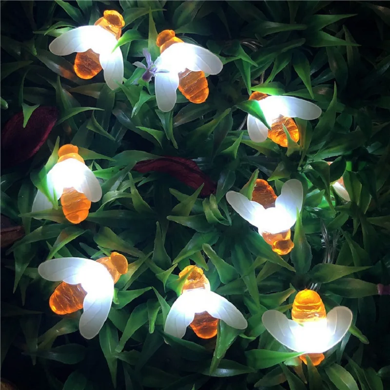 

LED Solar Cute Mini Honey Bee Fly Shape String Fairy Light Waterproof Outdoor Garden Wall Decor Park Party Garland Light