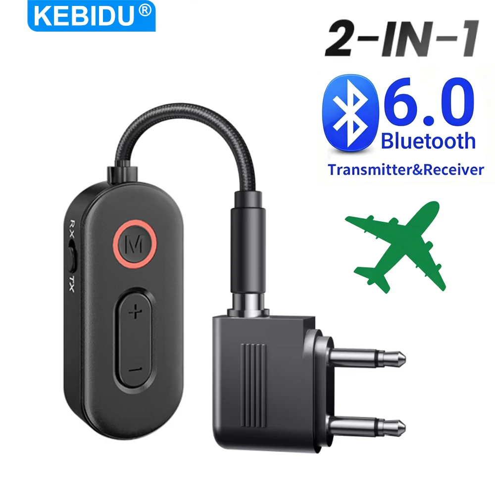 Фото KEBIDU Bluetooth 6.0 Аудиоприемник-передатчик 3,5 мм AUX Hi-Fi стерео беспроводной музыкальный адаптер 2-в-1 для ТВ, автомобилей, самолетов №1