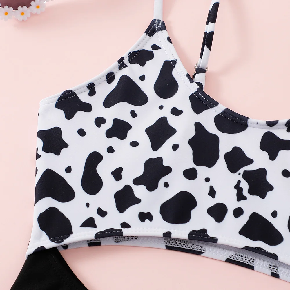 Цельнокроеный Купальник для девочек с лоскутным рисунком коровы детские