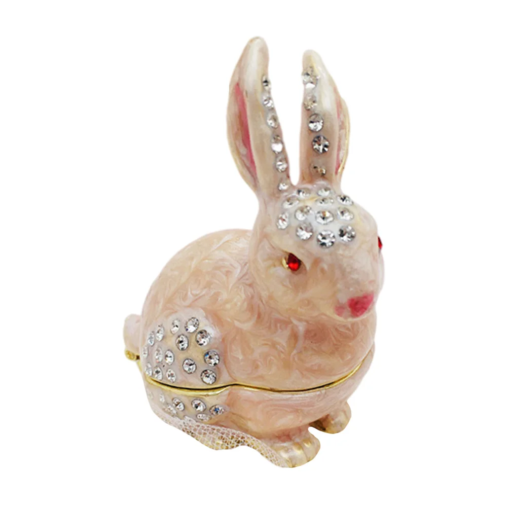 

Box Jewelry Rabbit Trinket Bunny Holder Boxes Ring Storage Zodiac Tray Hinged Case Rhinestone Easter Fengshui Jar Decorative