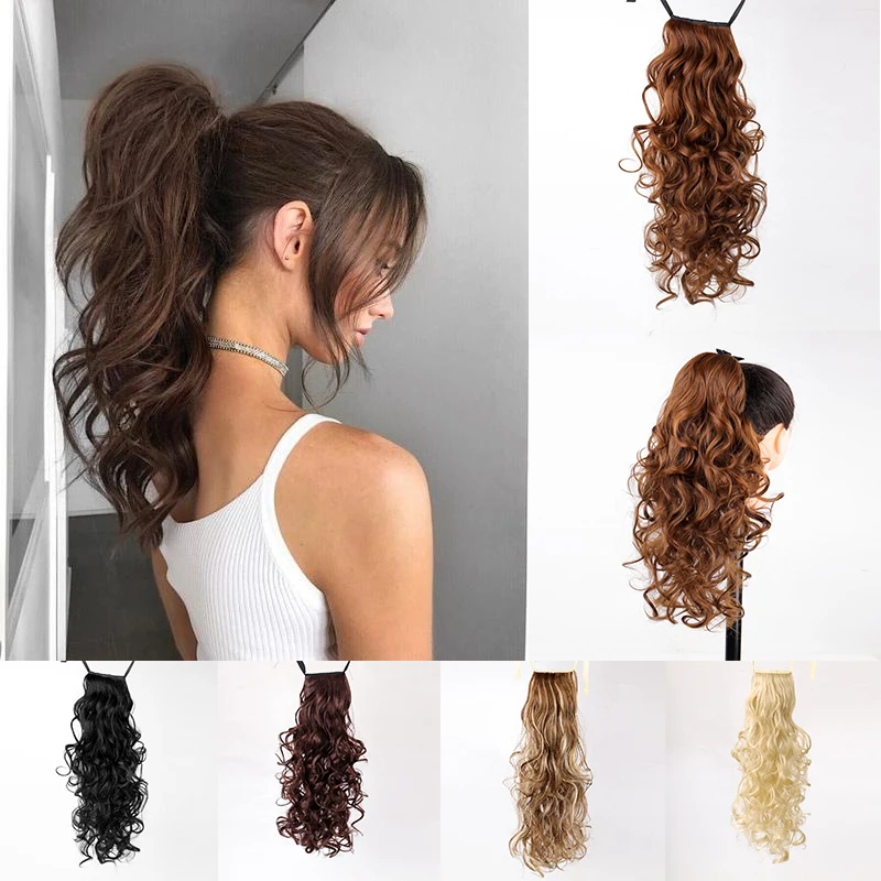 

MANWEI Синтетические длинные волнистые накладные волосы на шнурке для конского хвоста для женщин черные светлые красные