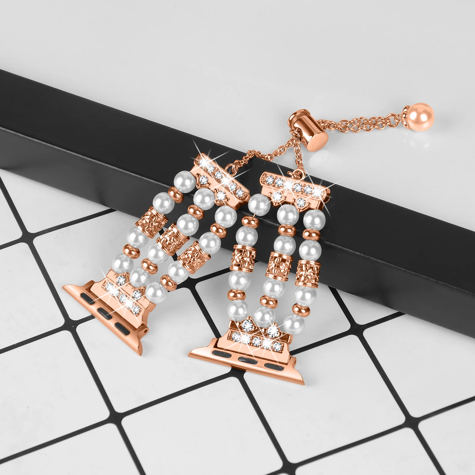 Bling metal Strap for Apple Watch band bracelet chain for iwatch series87654321SE Ultra 38 40 41 42 44 45 49mm Pearl Women wrist