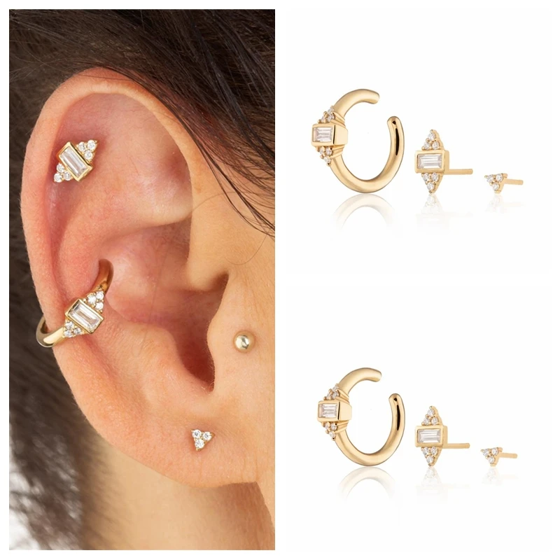 

BOAKO Korean Fashion Jewelry Set Earring For Women Rectangular Zircon Lightweight Kraakbeen Piercing 2022 Trend Jewelry Gift