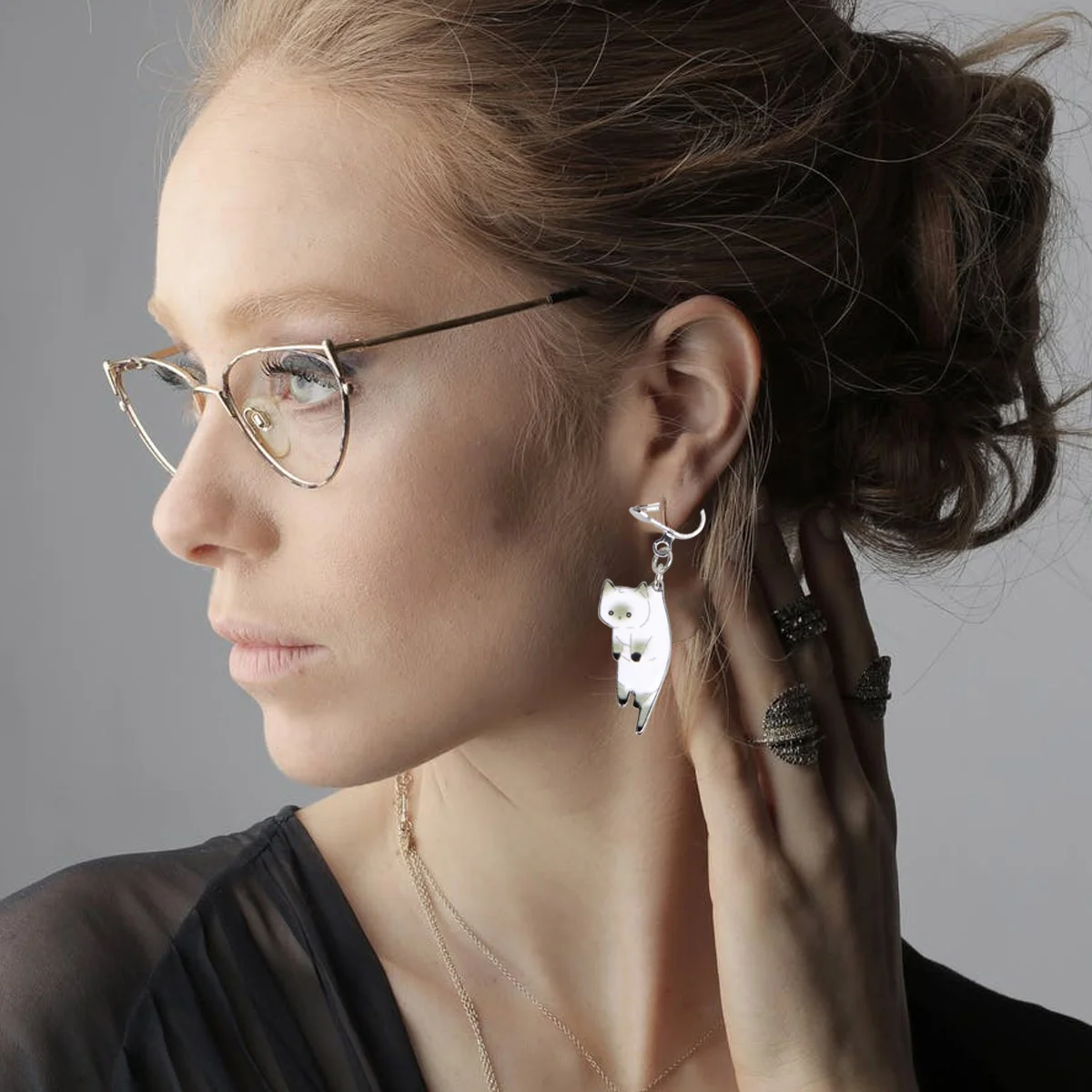 Серьги с животными зажимы жемчугом для женщин кошачий узор креативные масляные