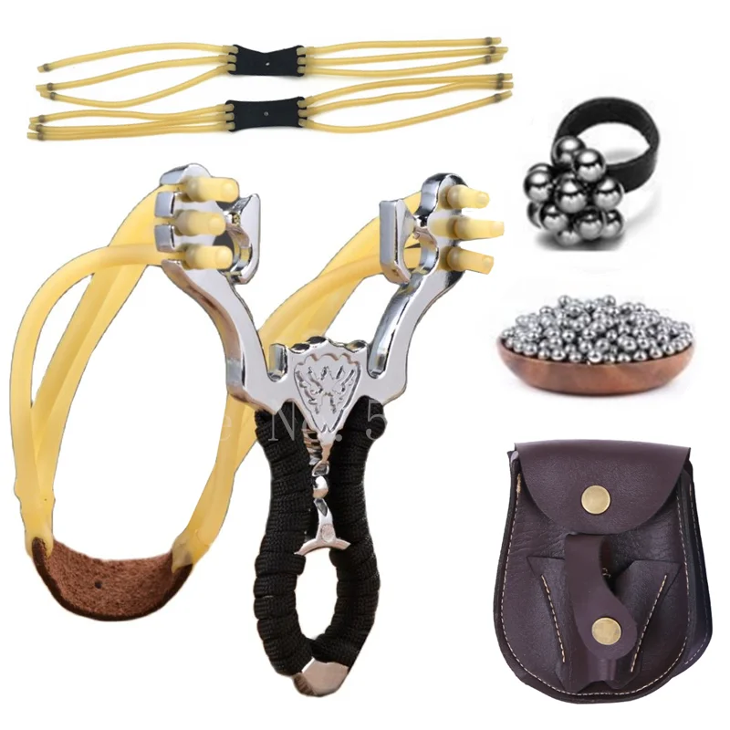 

Sling Set high quality outdoor hunting shooting alloy slingshot powerful ejection and rubber band adult sling shooting game