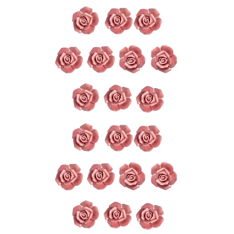 

20 шт. керамические винтажные дверные ручки с цветочным рисунком розы ручки для ящика кухни + винты (розовый)