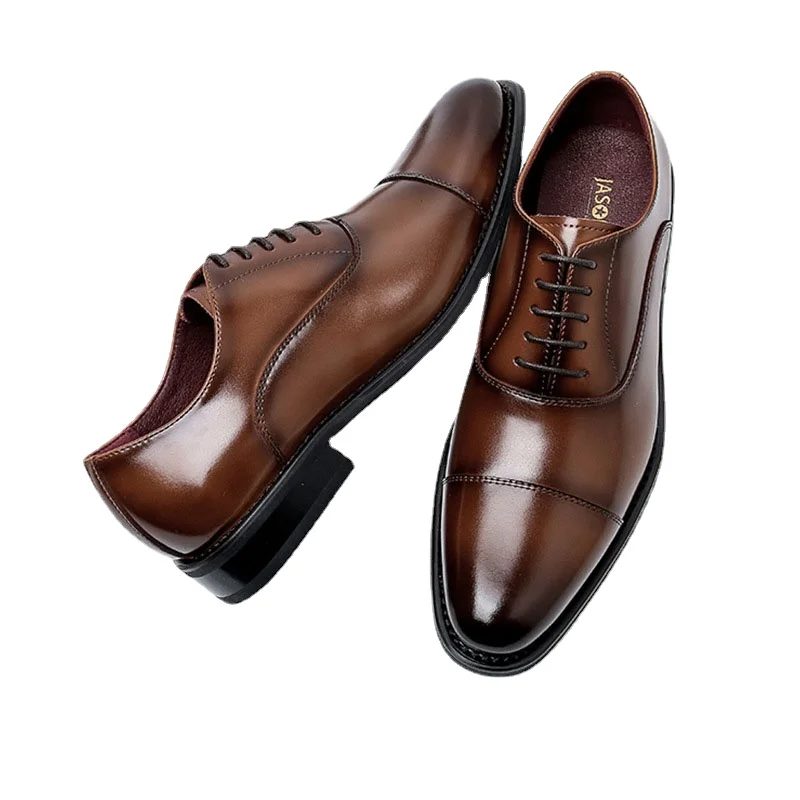 

Men Leather Shoes Business Formal Pointed Toe Lowtop Nonslip Solid Color Casual British Style Oxford