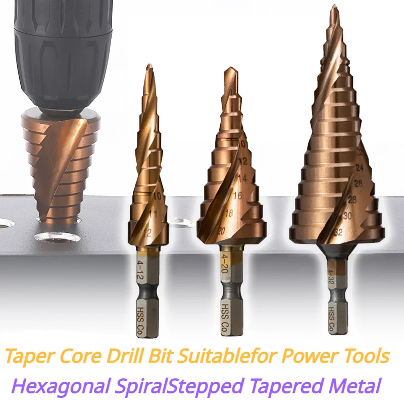 

4-12/4-20/4-32mm M35 HSS hexagonal spiral stepped tapered metal Drill Kit Shank Taper Core Drill Bit Suitable for Power Tools
