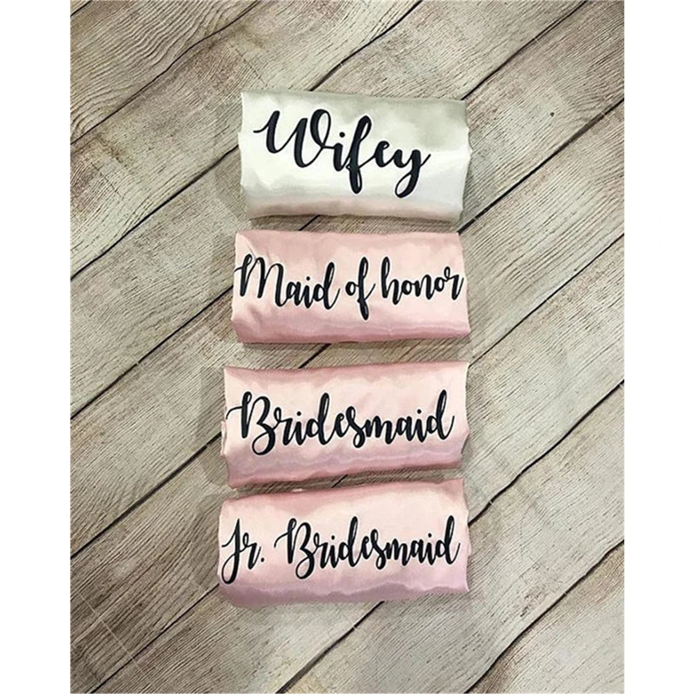 

Personalized title wedding Bride to be Bridesmaid satin pajamas robes bridal shower kiminos gowns gifts party favors