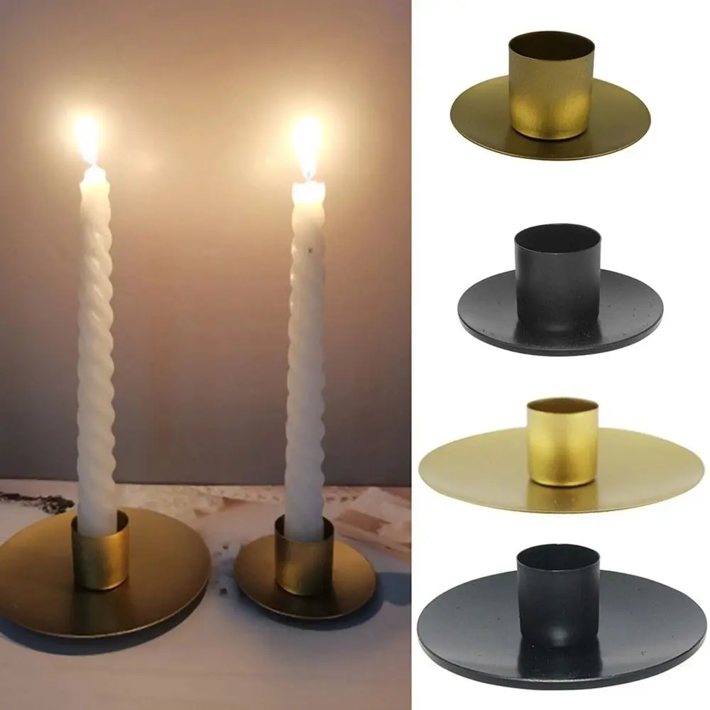 Vintage Iron Candlestick Pedestal Accessories Trendy Geometric Round Tabletop Ornament Romantic Simple Durable Candle Holder