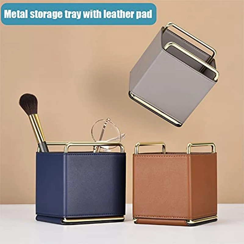 Multifunctional Leather Desktop Storage Box Office Pen Holder Cosmetic Manager Organisar Case(Blue) | Дом и сад