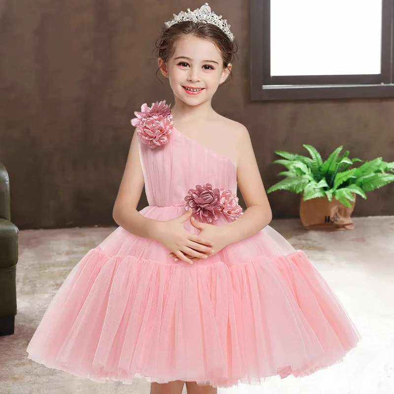 

Vestidos 2022 New Children Princess Dresses For Girls Sleeveless Mesh Party Dress Kids Off Shoulder Evening Dress 1-7 Years Old