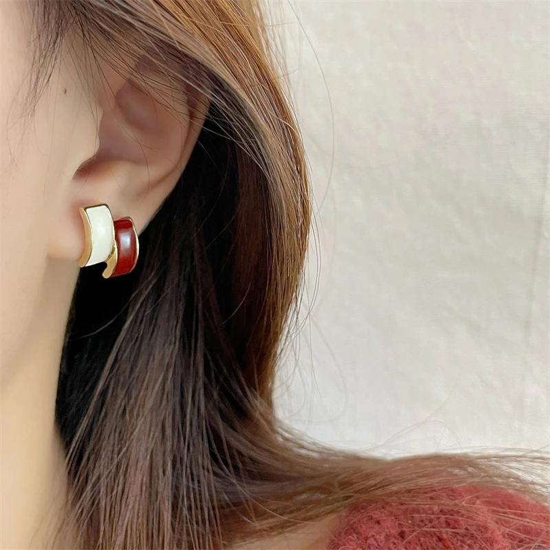 Винтажные эмалированные винно-красные серьги-гвоздики для женщин