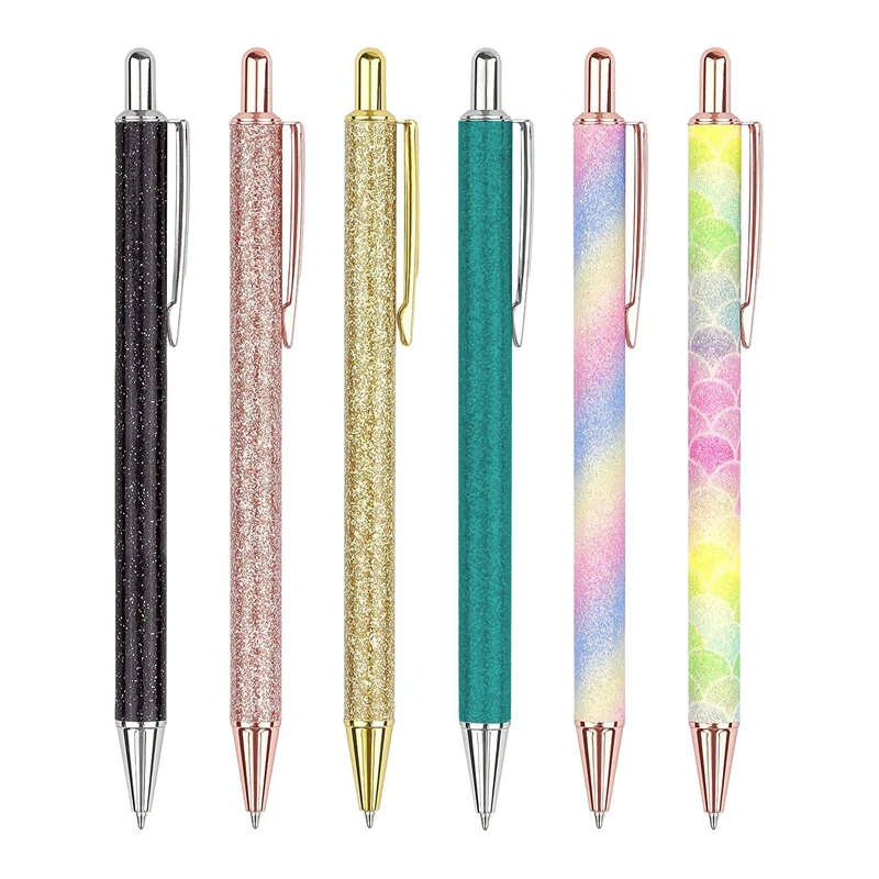 

6 Pcs Ballpoint Pens Click Ball Pens Metal Pen Cute Pen Black Ink Point Bulk For Writing Pens Office School Supplies