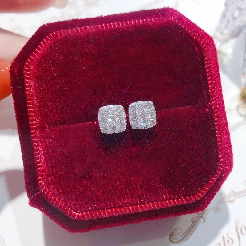 

New Minimalist Square Shape Cubic Zirconia Stud Earrings Women Fashion Contracted Wedding Earrings Gift Versatile Hot Jewelry
