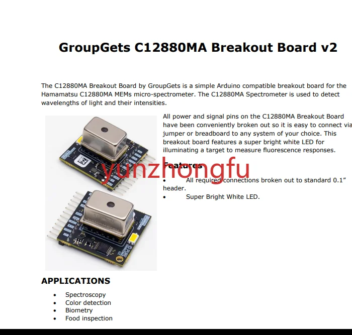 

BO-HAMA-C12880-V2-SENSOR C12880MA Spectrometer Evaluation Board MEMS U-SPECTR
