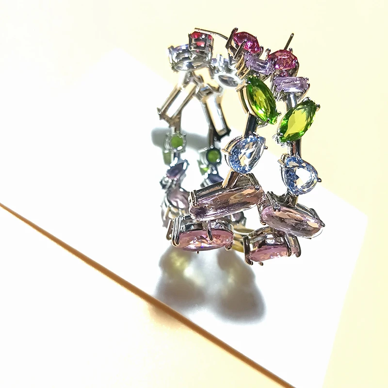 

2023 New Gema Collection Earrings Colorful Gemstone Large Hoop Earrings Gradient Mixed Cut Craft Fashion Party Jewelry