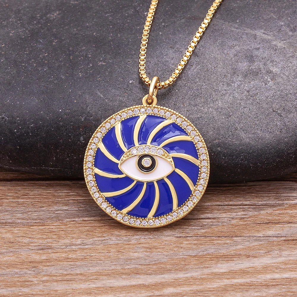 

Nidin Classic Turkish Vintage Evil Eye Pendant Necklace Lucky Clavicle Chain Choker Shine Zircon Party Jewelry for Women Gift