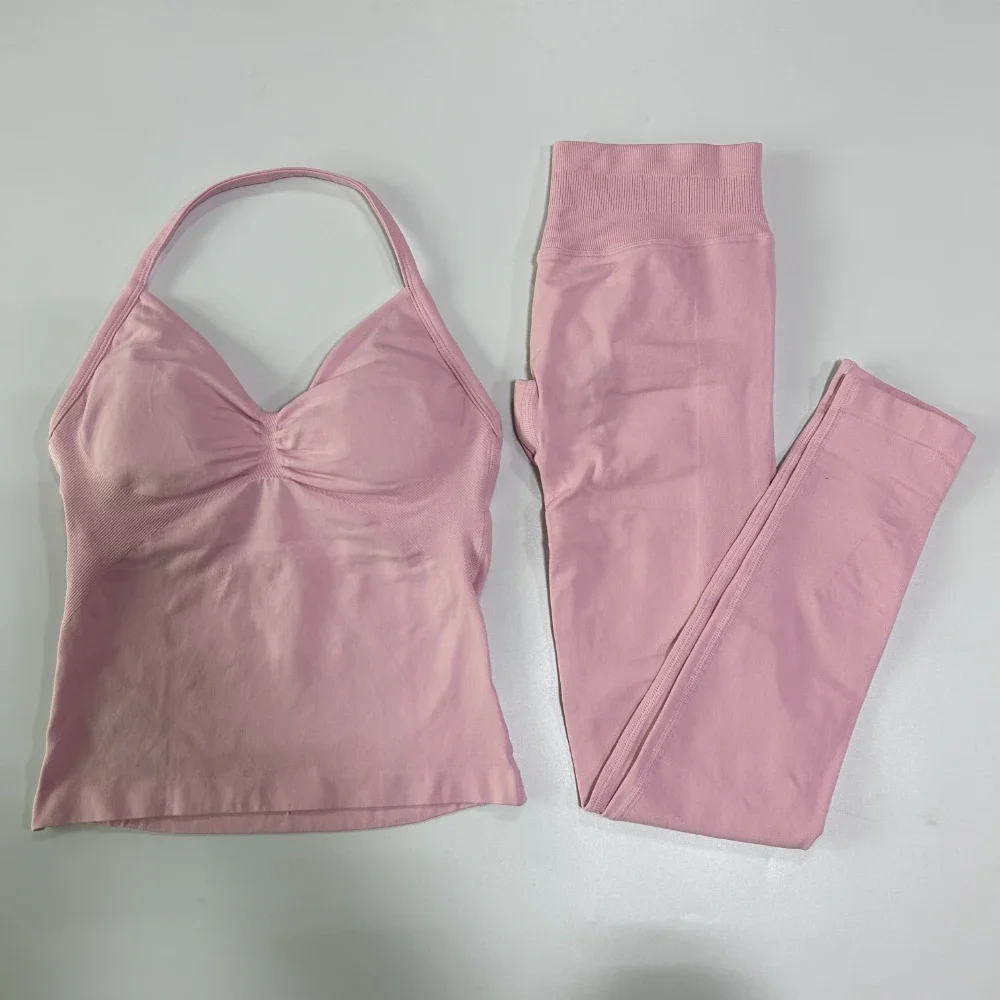 Ударный спортивный комплект леггинсы мягкая майка одежда для йоги бесшовный