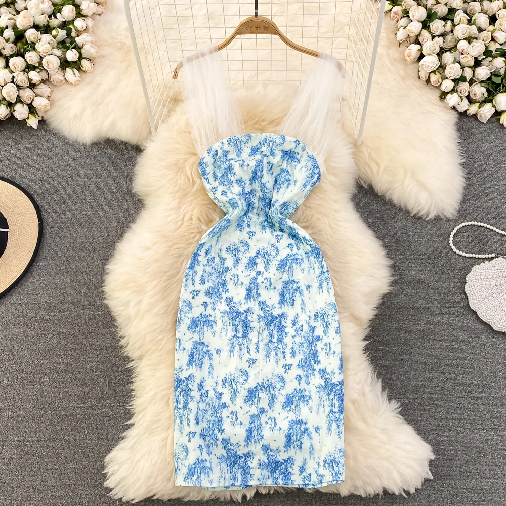 

Лето 2022 новое французское Ретро нежное стильное платье без рукавов с цветочным рисунком модное Открытое платье с рюкзаком