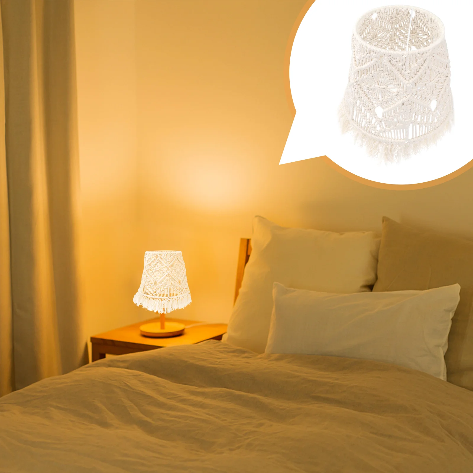 

Lamp Shadedecor Hanging Cover Macrame Lampshade Light Tassel Bedroom Dorm Pendant Woven Bohemian Weaving Small Chandelier